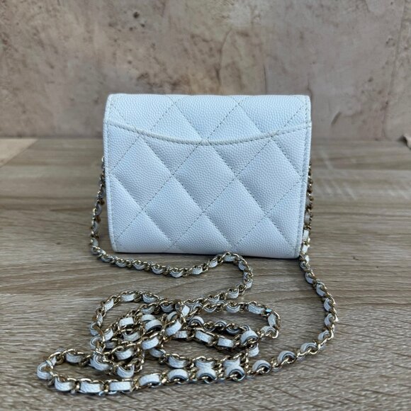 Chanel White Quilted Caviar Mini Wallet on Chain - Picture 7 of 8